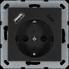 Розетка Schuko с USB A+C с защитными шторками 16A 250V~ 2P+T USB 25W, цвет Антрацит