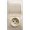 Блок: розетка + выключатель двухклавишный бежевый