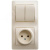 Блок: розетка + выключатель двухклавишный бежевый Блок: розетка + выключатель двухклавишный бежевый
