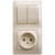 Блок: розетка + выключатель двухклавишный бежевый Блок: розетка + выключатель двухклавишный бежевый