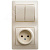 Блок: розетка + выключатель двухклавишный бежевый